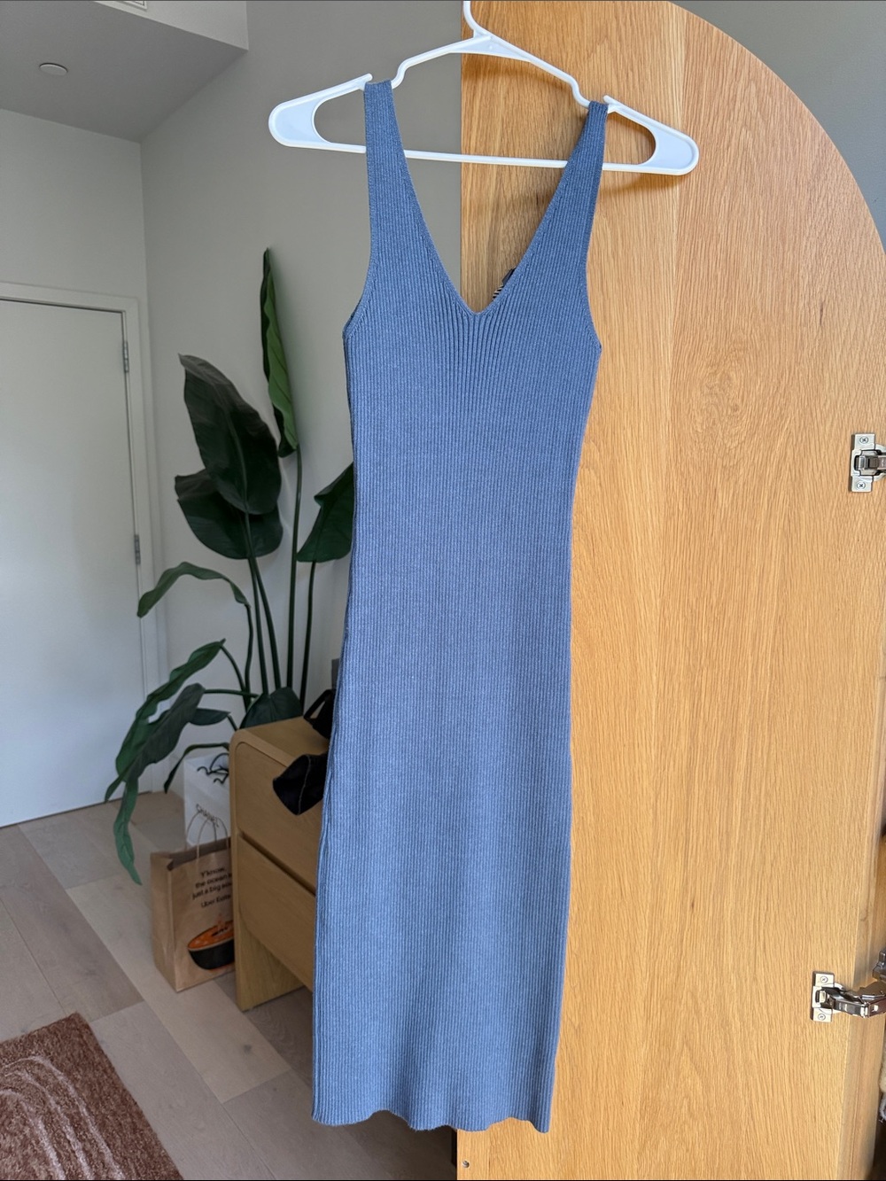 Audrey 3+1 Ribbed V-Neck Sleeveless Midi Dress - Dusty Blue